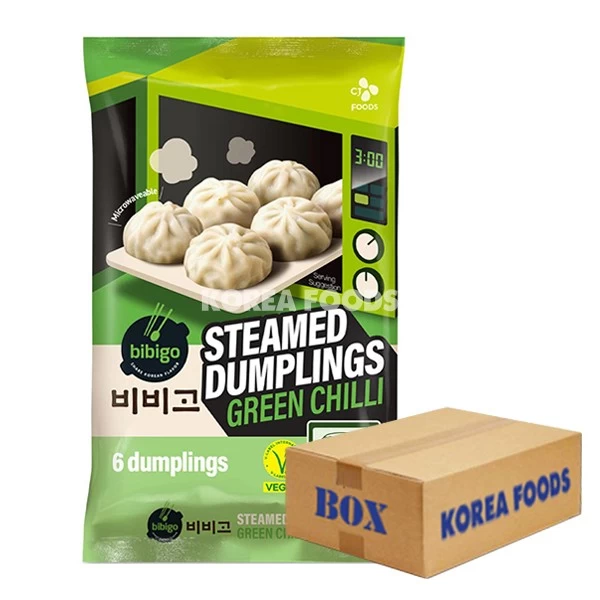 Bibigo Steamed Dumplings Green Chilli (Tray) (168g X 24) Box 1 Bibigo Steamed Dumplings Green Chilli (Tray) (168g X 24) Box
